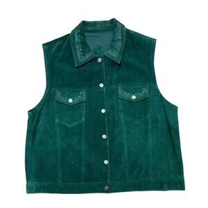 Vintage Agapo Collection Green Suede Buttoned Vest Womens XL